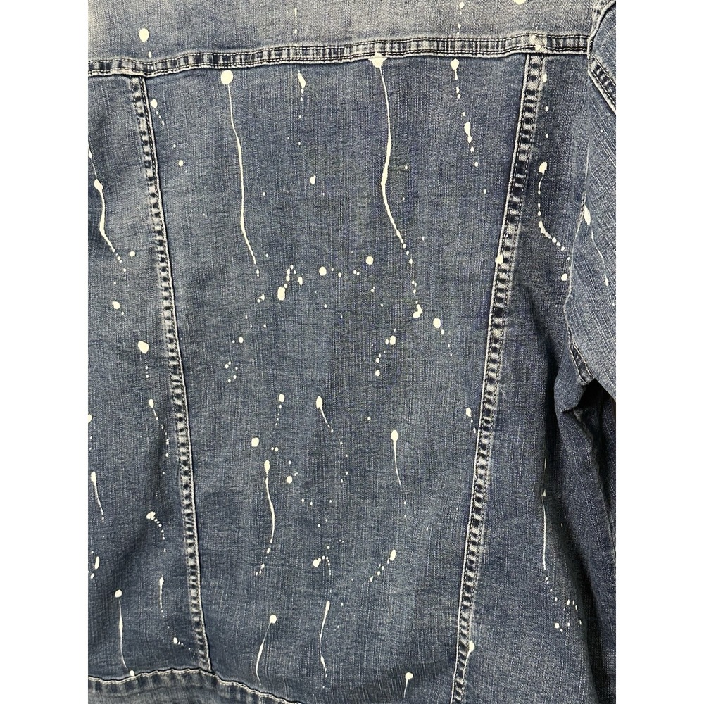 Blind Trust Denim Jean Jacket Distressed Splatter Paint Women's Size Medium Blue - Picture 7 of 12